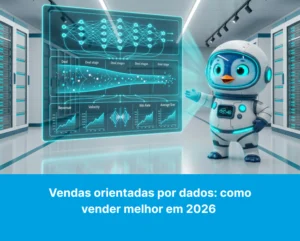 A imagem mostra o FORBIE ASTRONAUTA em frente a um painel tecnológico e futurista de dados representando a nova era de vendas orientadas por dados.